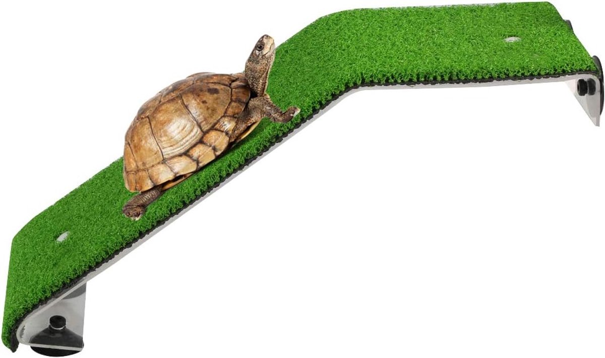Schildpad Zonnebank Platform Aquarium Vis Tank Ramp Ladder Levensechte Groene Turf Rustterras voor Schildpadden, Kikkers, Watersalamanders, Salamanders
