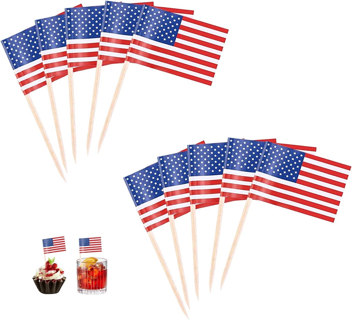 100 stuks Italiaanse decoratie, Italiaanse decoratie, Italiaanse vlag, tandenstokers vlaggen, tandenstokers met vlaggetjes (Amerikaans)