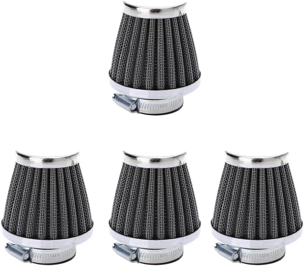 4 Stuks 52mm Auto Luchtfilter Sportluchtfilter Luchtinlaatfilter Luchtkoeling Motorfietsen Universeel Cone Koud Schoon Turbo Ontluchting Zilver