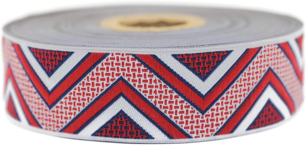 Jacquard-lint, geweven rood en wit, visgraat, 10 m x 25 mm, rollen borduurlint voor naaien, decoratie 25706-V3