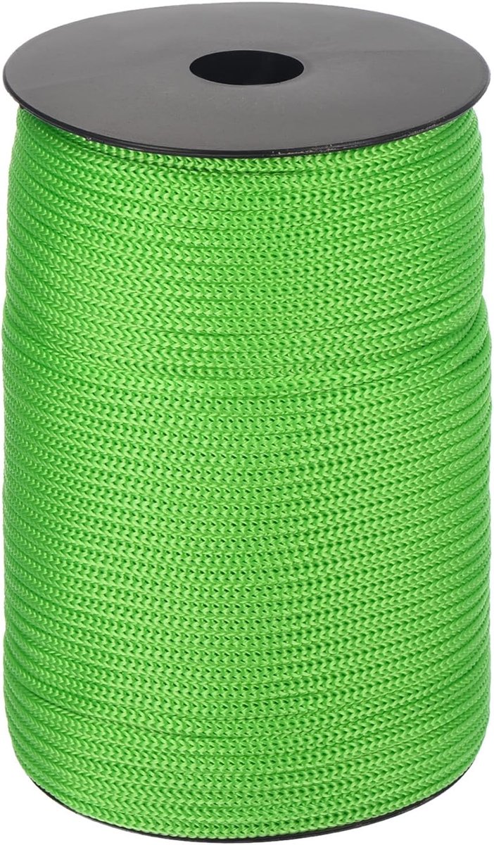 Touw, gevlochten touw, 100 m, nylon touw, holle touw voor waslijn, kamperen, wandelen, outdoor, lichtgroen