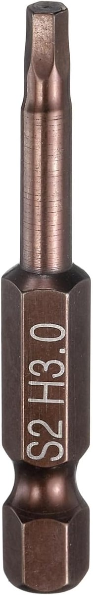 Boor met platte zeskantkop, H3.0 (3 mm), magnetische bit, zeskantdopsleutel, 1/4 inch, lengte 50 mm, staal S2, zeskantschroevendraaierbit, metrisch, dopsleutel, koperen afwerking