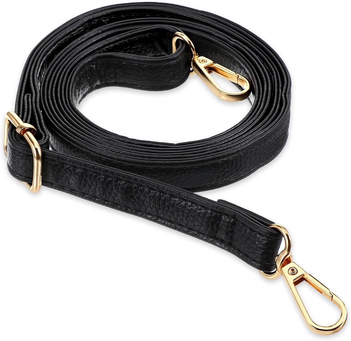 Portemonnee riem PU lederen portemonnee riemen vervanging crossbody verstelbare schouderbanden voor tassen, zwarte band met gouden gesp