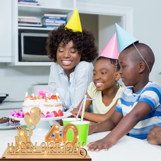 40 jaar geschenken, geldgeschenk verjaardag 40 met LED-lichtsnoer, 40e verjaardag, decoratie, wenskaart voor de 40e verjaardag, gastenboek gemaakt van hout, cadeaus voor 40e verjaardag heren dames — afbeelding 3