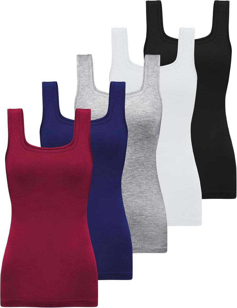5-pack tanktops voor dames, zonder mouwen, tanktop, onderhemden met vierkante hals