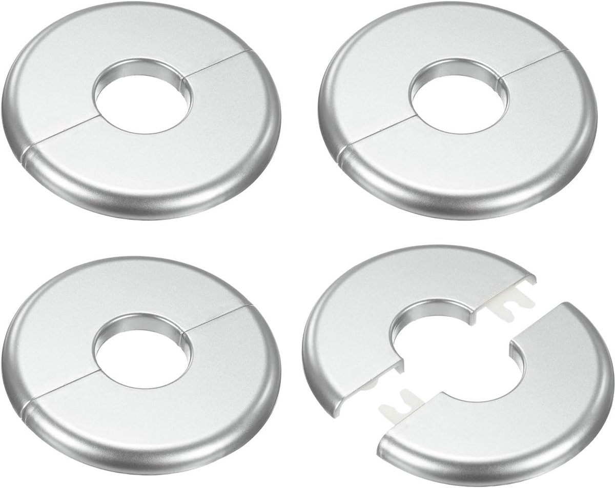 4-Pack Muur Split Flens, voor 1 Inch/25mm OD Pijp ABS Escutcheon Plaat Ronde Zelfklevende Sanitair Afdekplaten voor Waterpijp/Kraan [Zilverkleur]