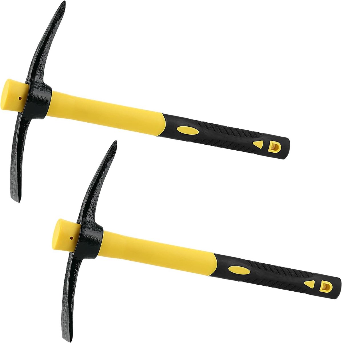 2 stuks puntige hak, grote tuinpickaxe met stalen gesmede kop en kunststof gecoate glasvezelhandgreep (38 cm), kruishak, robuuste platte hak, combihak, ideaal voor tuinieren en kamperen