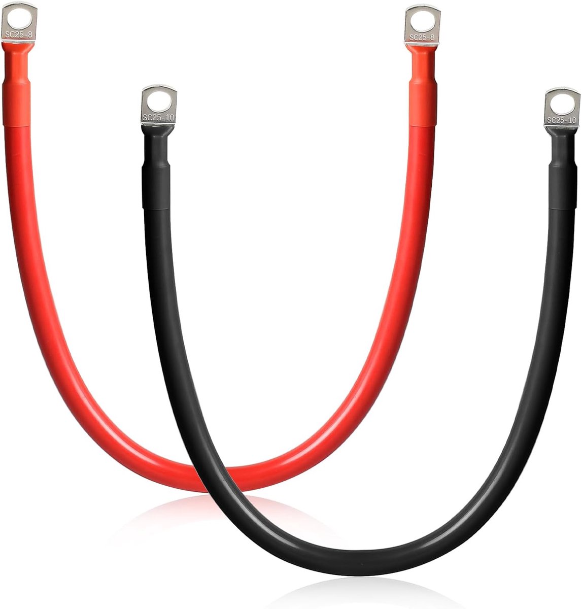 2 stuks batterijkabel M10 50 cm, accukabel 25 mm2 batterijkabel 12 V/24 V koperen ringklemmen, accukabel voor motorfiets, zonne-energie, auto-accu, aardkabel auto enz., zwart + rood