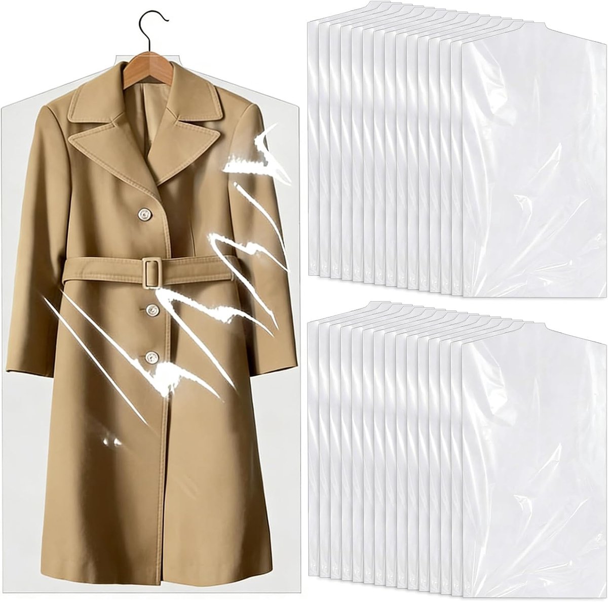 30 stuks transparante kledingzakken, waterdichte kledinghoezen, stofdichte PP-kledinghoezen voor pakken, overhemden, colberts, kleding, droog reinigen, kledingbescherming, hangend (60 x 150 cm)