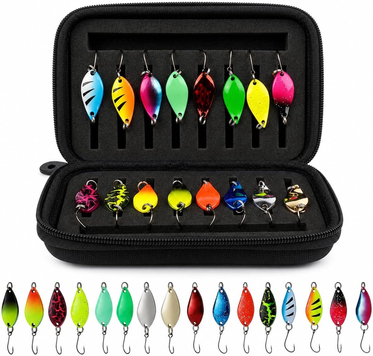 16 stuks spoons forelaas, 2,5 g/3,5 g/5 g, kunstaas, knipperen, spinner, visaccessoires met opbergdoos voor forel, baars, snoekbaars, visaccessoires voor spinvissen