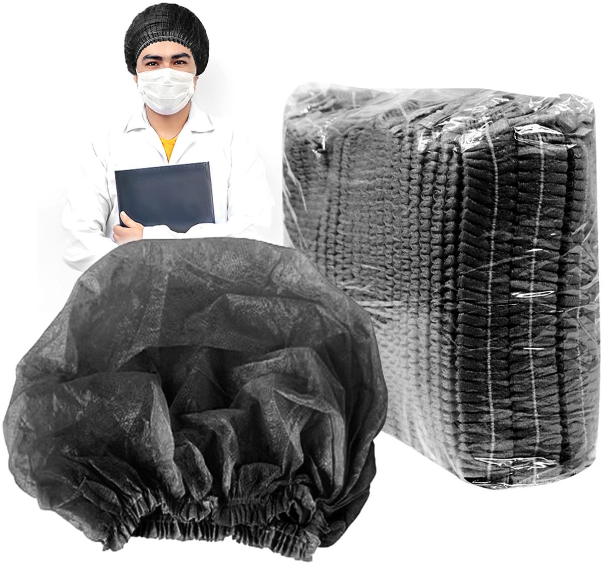 50 stuks wegwerp verpleegkundige pet, baret niet-geweven strip dop stofdichte strip dop paddestoel dop beschermende dop stofdichte hoofddeksel clip dop, heren dames (zwart)