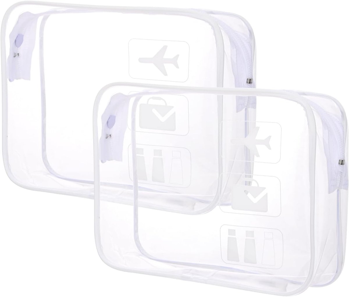 2 x toilettas, transparant, draagbare pvc-make-uptassen, waterdichte toilettas, voor reizen, opslag, badkamer, TSA-toilettas, wit