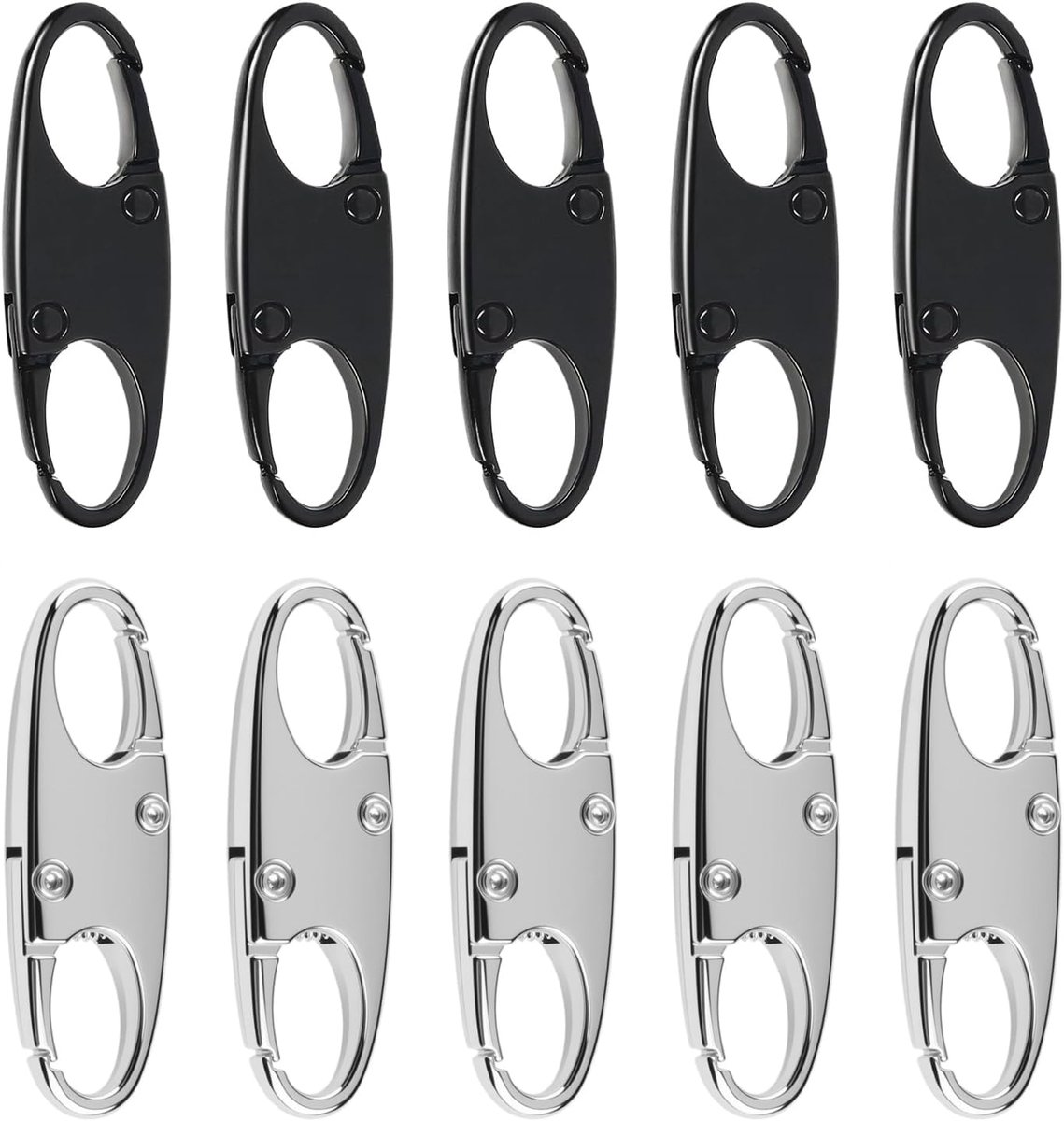 10 stuks voor ritssluiting, ritssluiting, zwart, zilver, met diefstalbeveiliging, rugzakrits, robuuste metalen clips voor bagage, portemonnee, koffer en rugzakgebruik