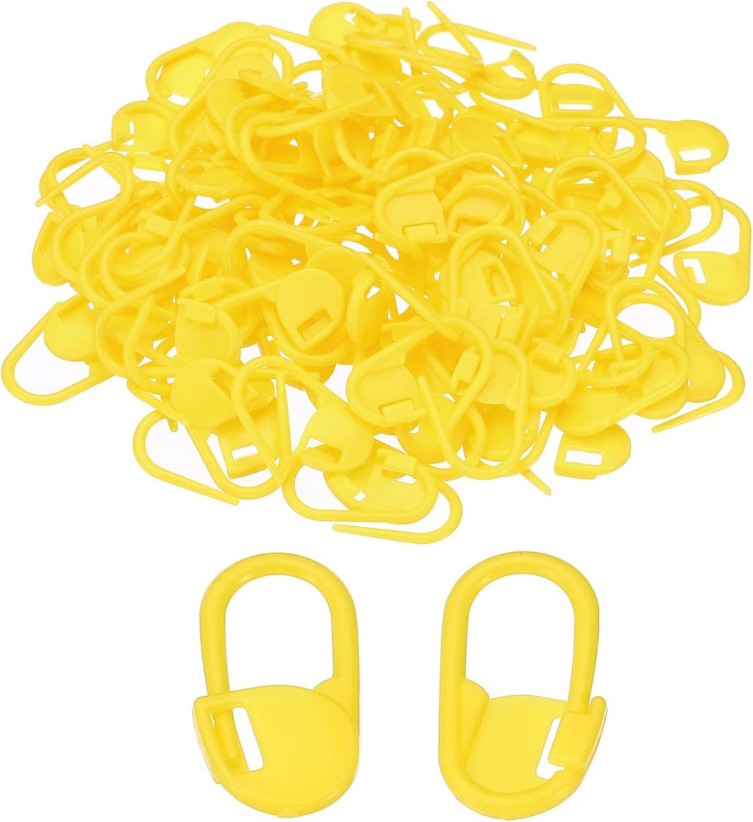 Haaksteekmarkeringen, 100-pack plastic breimarkeringen met vergrendeling voor naaien, haken, DIY-knutselen, geel