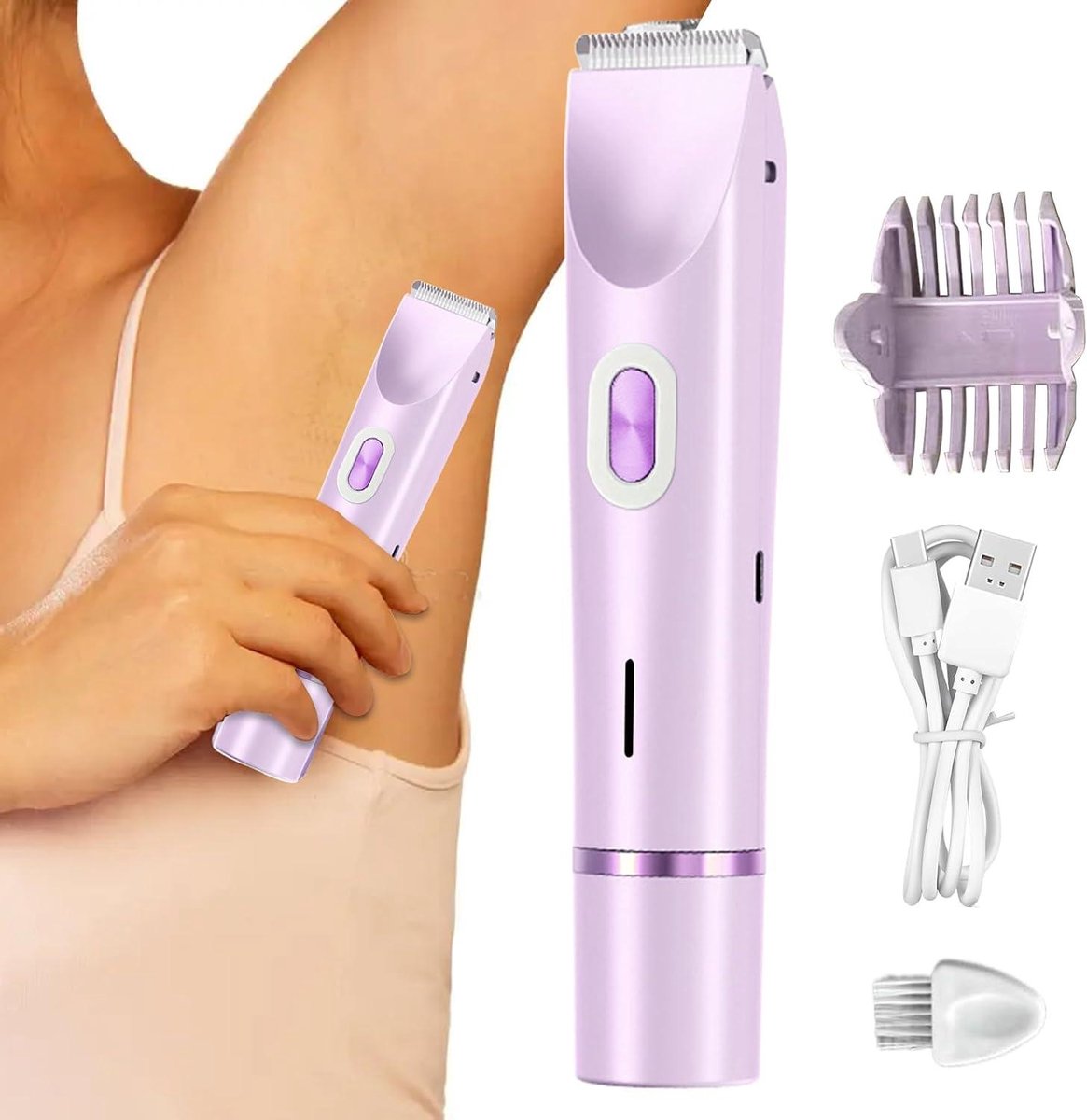 Elektrische Bikini Trimmer - Dames Scheerapparaat - Hygiënisch Verzorgen - Dubbel Trimkop Ontwerp - 17.5x3.5x3cm - Wit