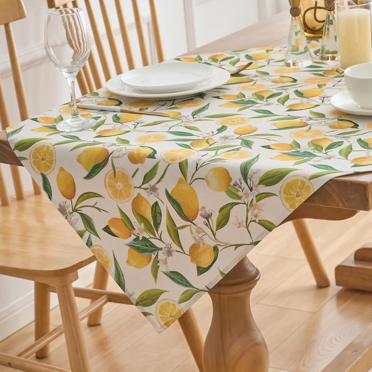 Tafelkleed 85 x 85 citroen modern geel citroenen groene bladeren zomer tafeldecoratie citroen polyester afwasbare decoratie voor binnen buiten herfst eettafel party decor bruiloften feestdagen
