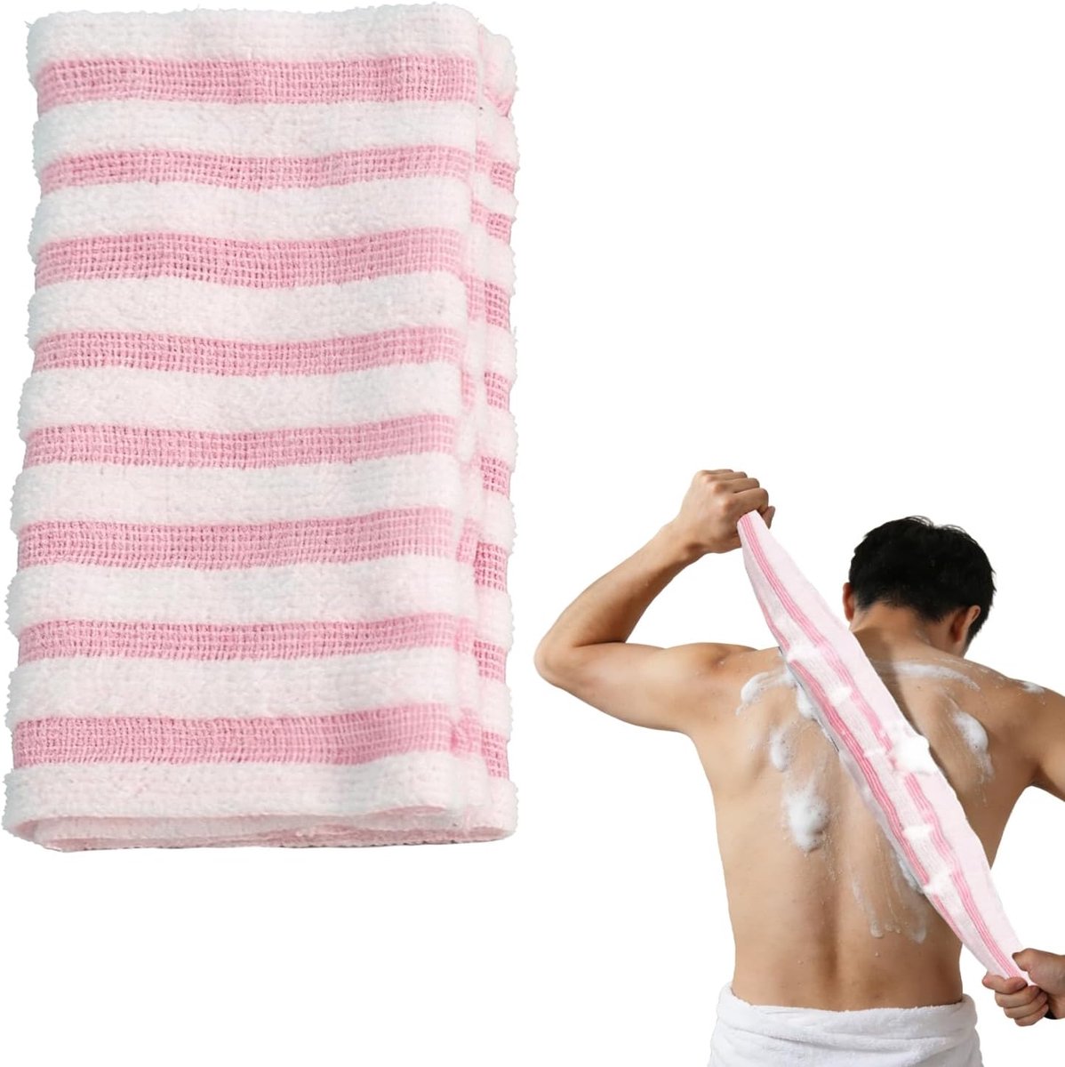 Exfoliërende Handdoek, Extra Lange Douchedoek voor Rugreiniging, Lichaamsreiniging voor Mannen en Vrouwen, Dieptereiniging (Roze)