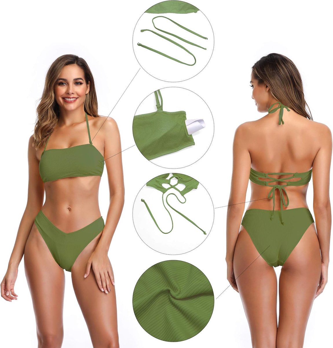 Dames Tweedelige Bikini Set Buis Boven Verstelbaar Bikini Bovendeel V Type Hight Cut Driehoek Bikini Broekje Strand Bikini Badpak