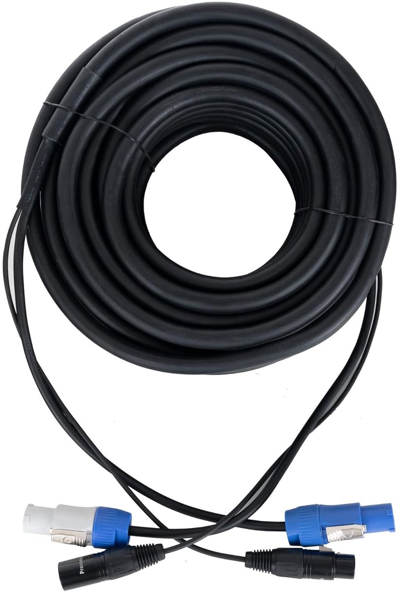 Stage PPD-20 Hybridkabel Powerplug/DMX, Voedingskabel 3x 0 | Combinatiekabel voor stroomvoorziening en signaal, Geen kabelwarboel meer bij de aansluiting van DMX-gestuurde lichteffecten