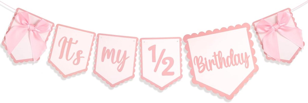 My 1/2 Birthday Banner, Herbruikbaar Roze Strik Zes Maanden Banner Leuke Feestdecoratiebenodigdheden voor Meisjes met Roze Strik Foto Accessoires voor Een Halve Verjaardag