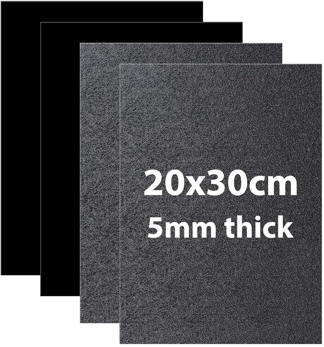 ABS-kunststof plaat, 4 vellen, 5 mm, 30 x 20 cm, zwarte kunststof plaat, sterk en robuust, ABS-kunststof plaat, voor modelleerprojecten, knutselwerk en knutselwerk