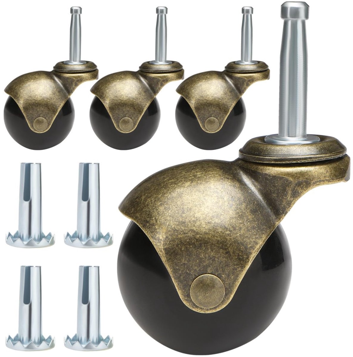 Stuurpen wielen 2", kogelwielen, set van 4 met steel (5/16" x 1-1/2")