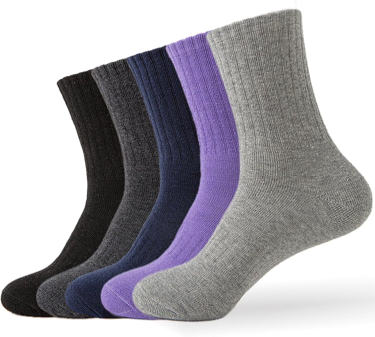 Sokken voor dames, dikke warme wintersokken, zachte wollen sokken, wandelsokken voor dames, 5 paar, zwart, 35-42