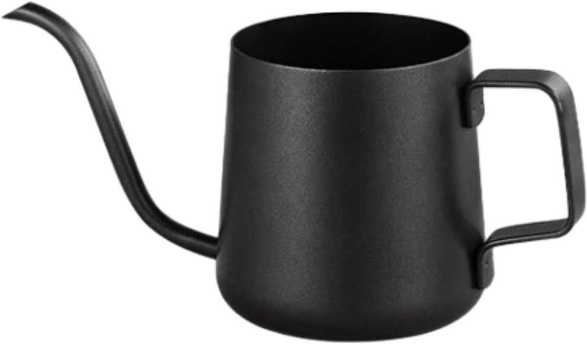Waterkoker met zwanenhals, zwart, 250 ml, mini-roestvrijstalen gieter voor kamerplanten, zwanenhals, lange uitloop, koffie-/theepot, gieter voor kamerplanten en vetplanten (geen deksel)