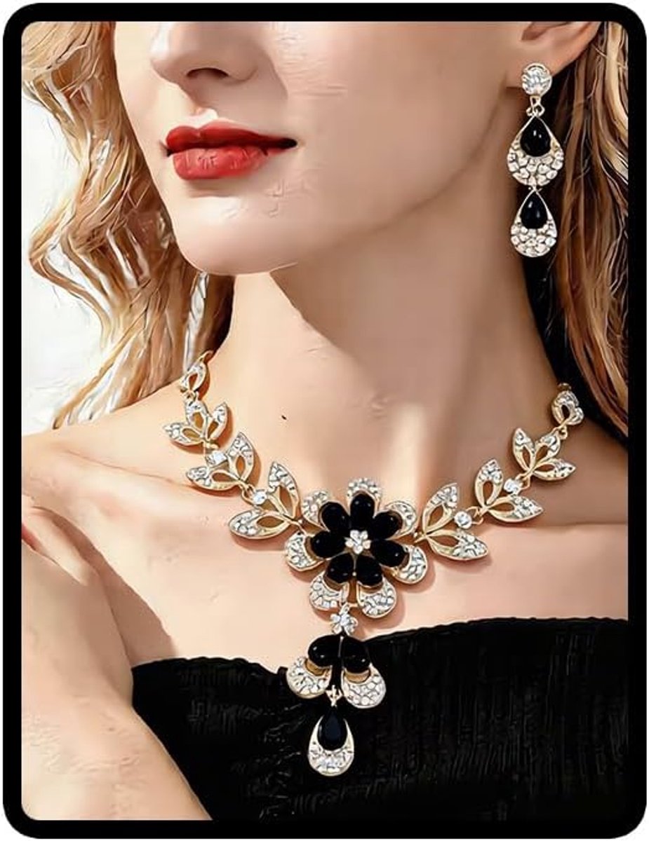 Bloem Ketting Oorbellen Sets Bruids Bruiloft Sieraden Sets Bloemen Teardrop Rhinestone Dangle Oorbellen Ketting voor Vrouwen Bruid Bruidsmeisjes