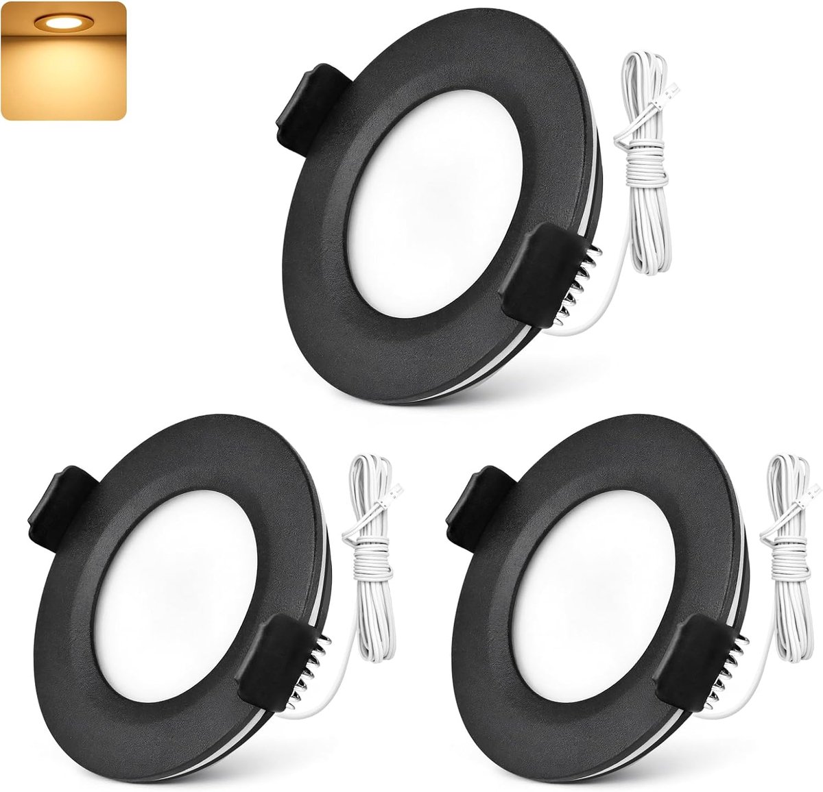 Inbouwspot LED DC 12V-24V IP44 3000K warm wit LED spot 3W 300LM LED inbouwspots 58-62mm gatmaat inbouwverlichting voor camper, keuken, kledingkast aluminium zwart 3-delige set, Niet dimbaar