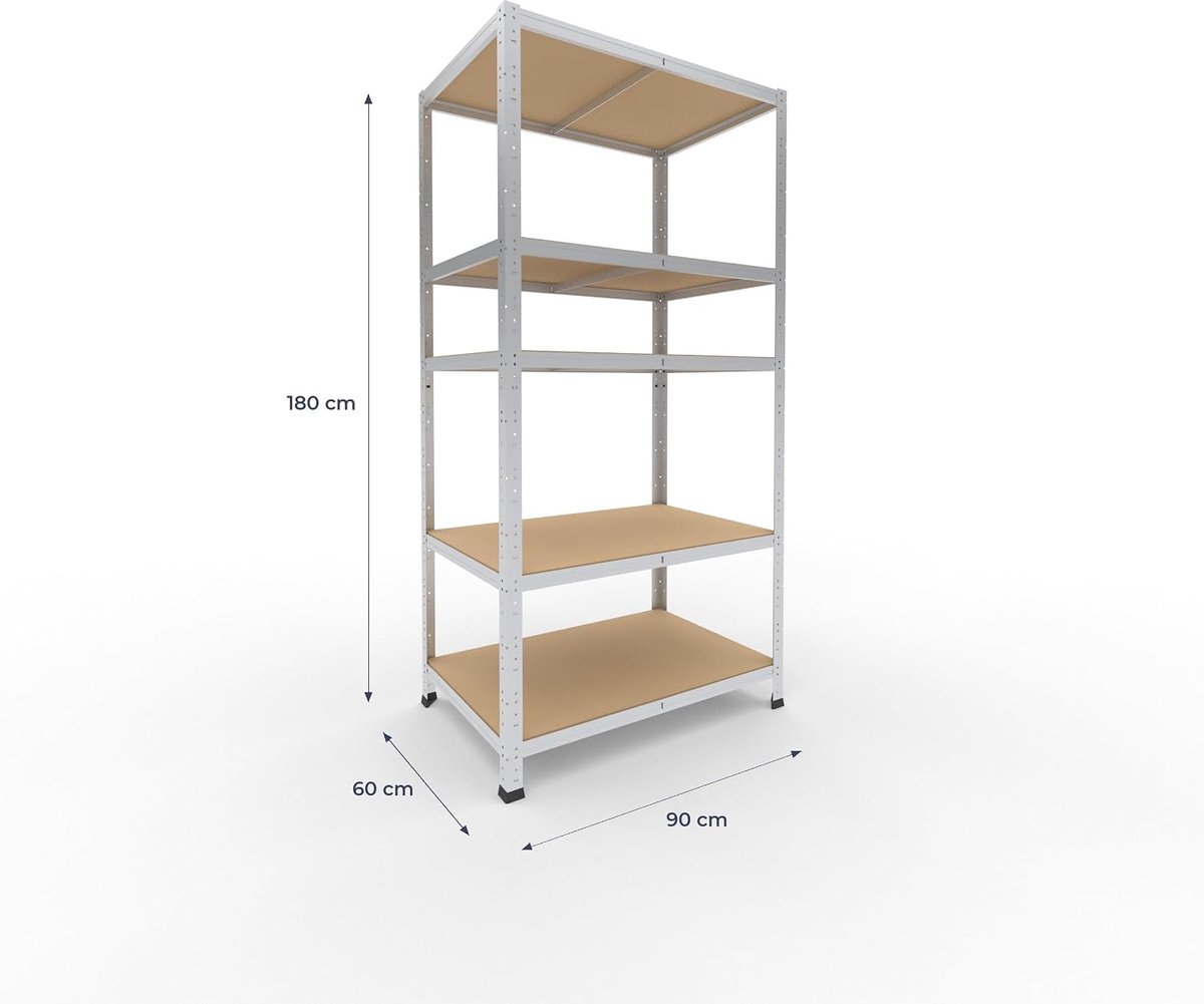 shelfplaza Home 180x90x60cm metalen stellingkast verzinkt: 5x175kg | stellingen Berging stelling Garagekast Metalen opslagstelling Opbergstelling Zware stelling Opslagrek Garage stelling