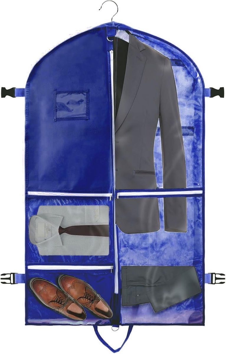 Kledingzak met 4 zakken, kledingzak voor dansers, danskostuumzak voor meisjes, reisopslag, wedstrijden, doorzichtige kledingzakken, mottenbestendig, 110 x 60 cm, 1 stuk, blauw
