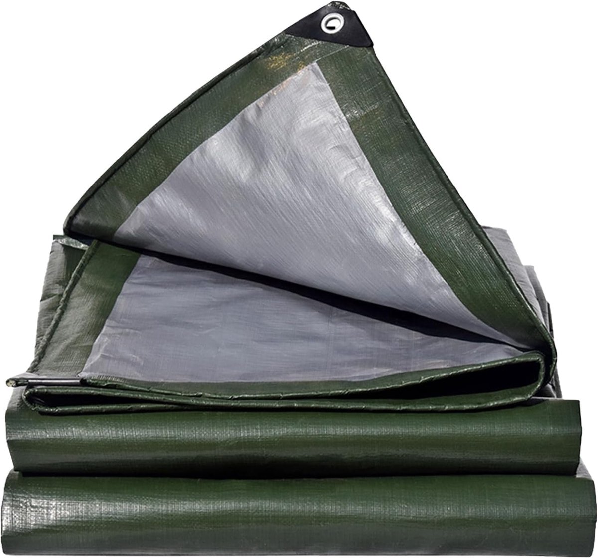 3 x 6 m afdekzeil, geweven zeil, 180 g/m², groen/zilver, waterdicht, vrachtwagenzeil met oogjes, beschermend zeil, bootzeil, houtzeil voor tuinmeubelen, zwembadafdekking, trampoline, dakzeil