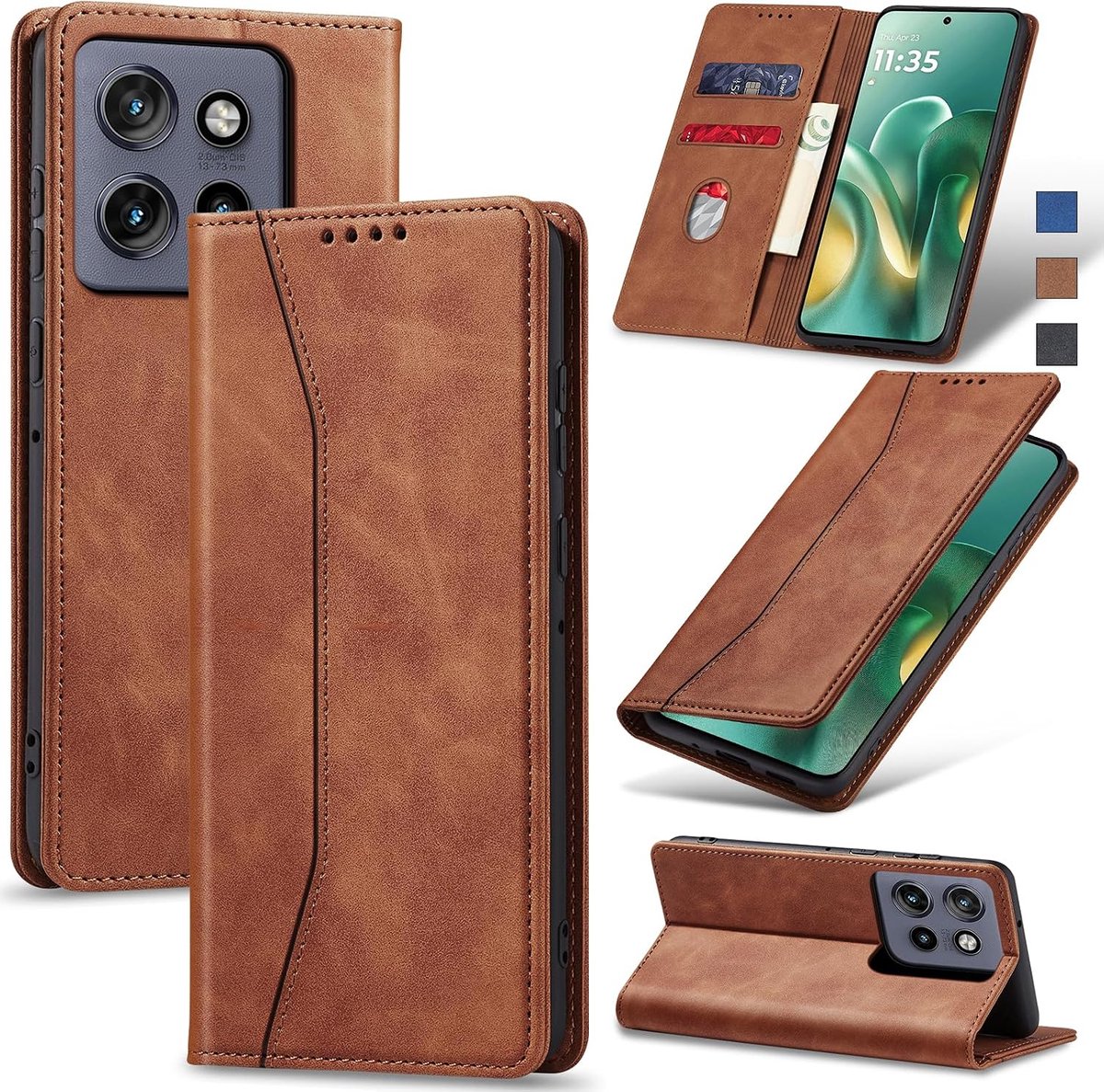 Hoesje voor Motorola Edge 60 Neo Hoes Book case, Premium Lederen Flip Wallet Telefoon Case [Kickstand]Hoogwaardige cover mobiele telefoon case geval beschermhoes (Bruin)