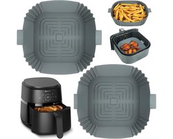 2-delig siliconen Air Fryer-voering voor Tefal 4,2L/5L COSORI 3,5L/4,7L/5,5L, 8 inch vierkante Air Fryer-accessoires voor Ninja 6,2L Instant 3,8L FABULETTA 4L Philips 2000-serie 4,2L (binnen
