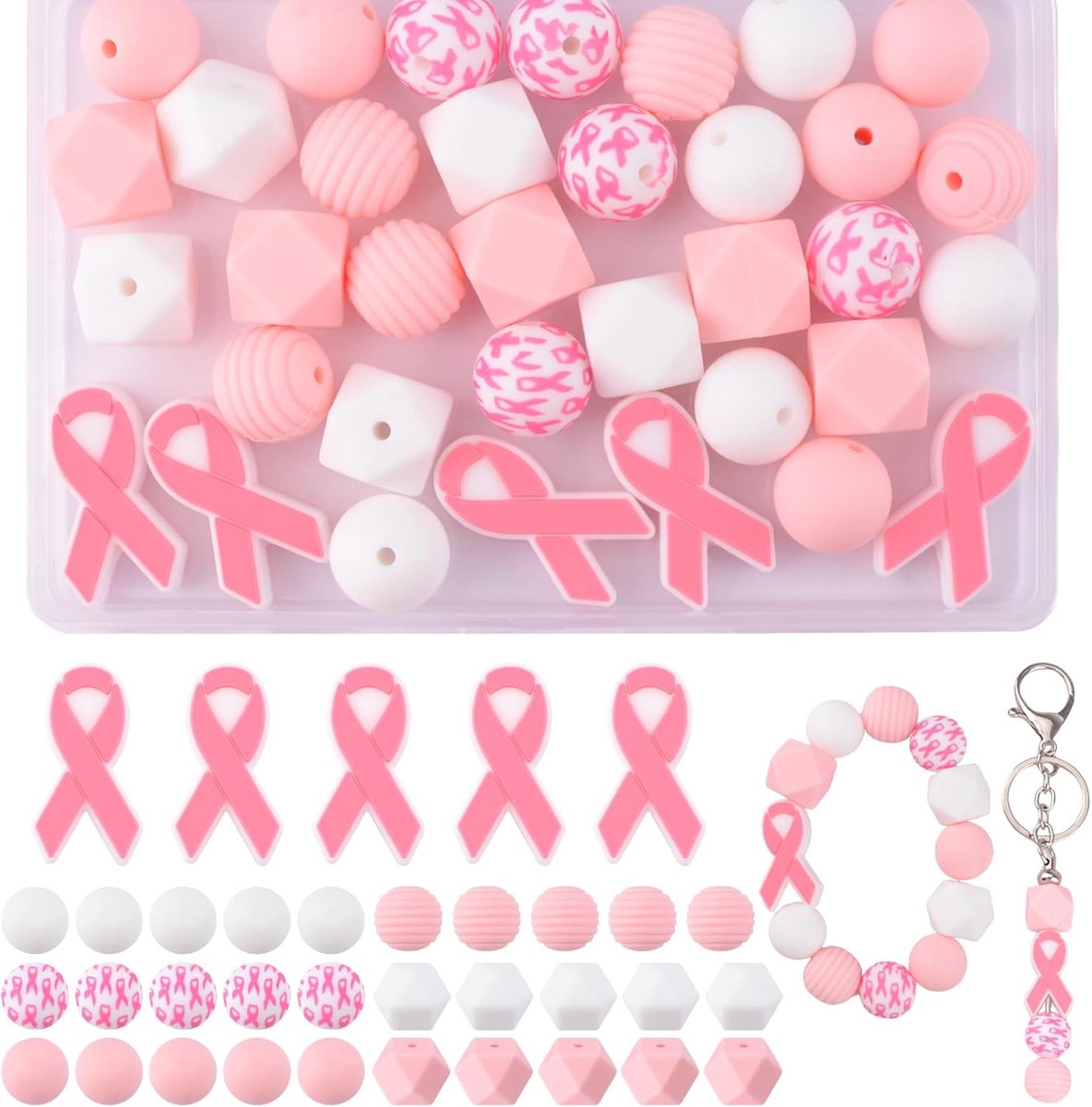 Kralen, roze lint kralen voor pen losse spacer kralen doe-het-zelf benodigdheden voor borstkanker bewustzijn sieraden maken