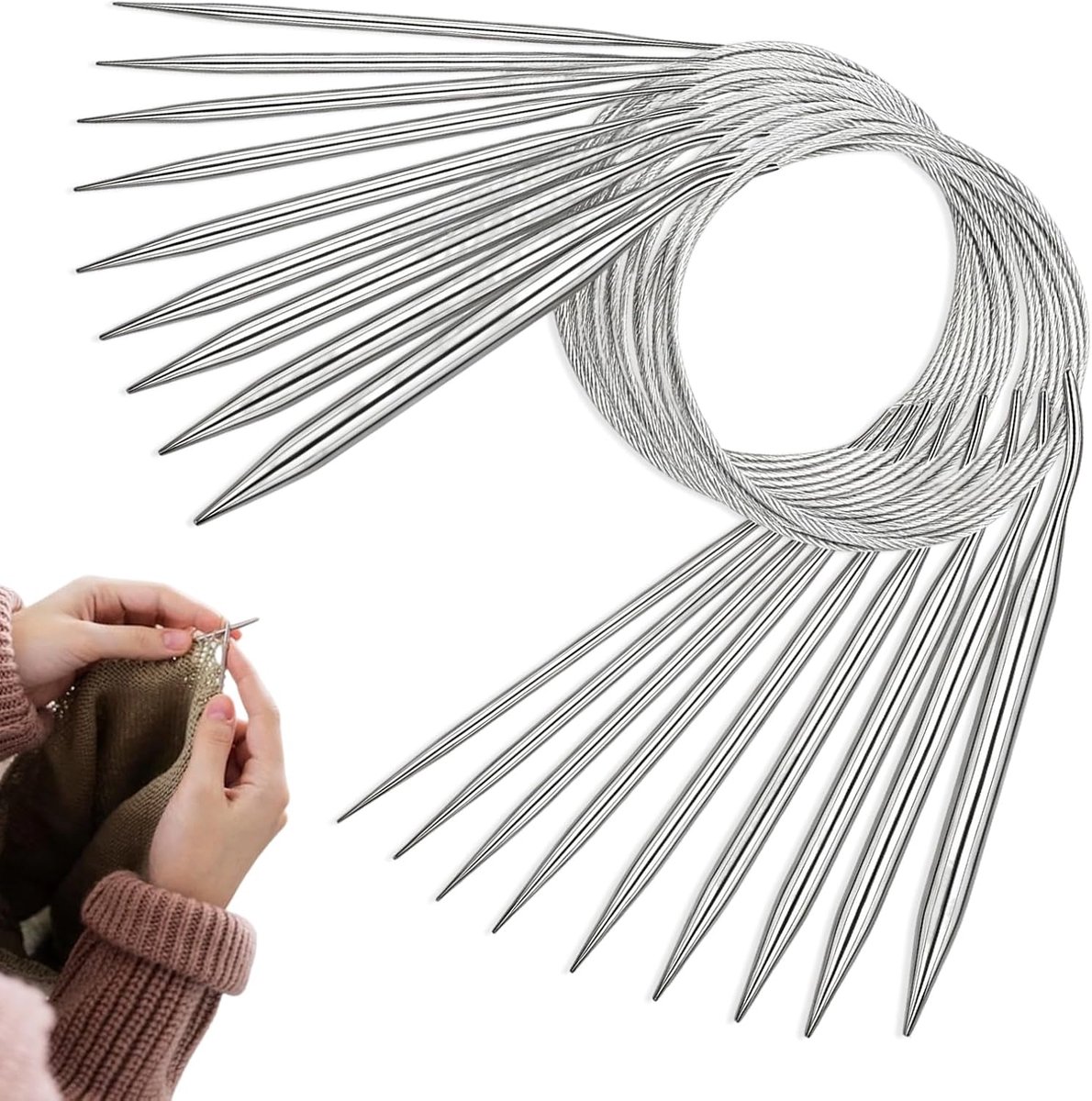 Set van 9 rondbreinaalden, groot 100 cm, 9 maten (2/3/4/5/6/7/8/9/10 mm), met schaal, voor breiprojecten zoals truien, sjaals en ander handwerk