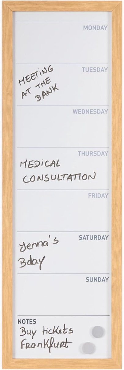 MM02418230 Weekplanner met notitiebord, MDF frame gelakt staal, 60 x 20 cm groot, eiken