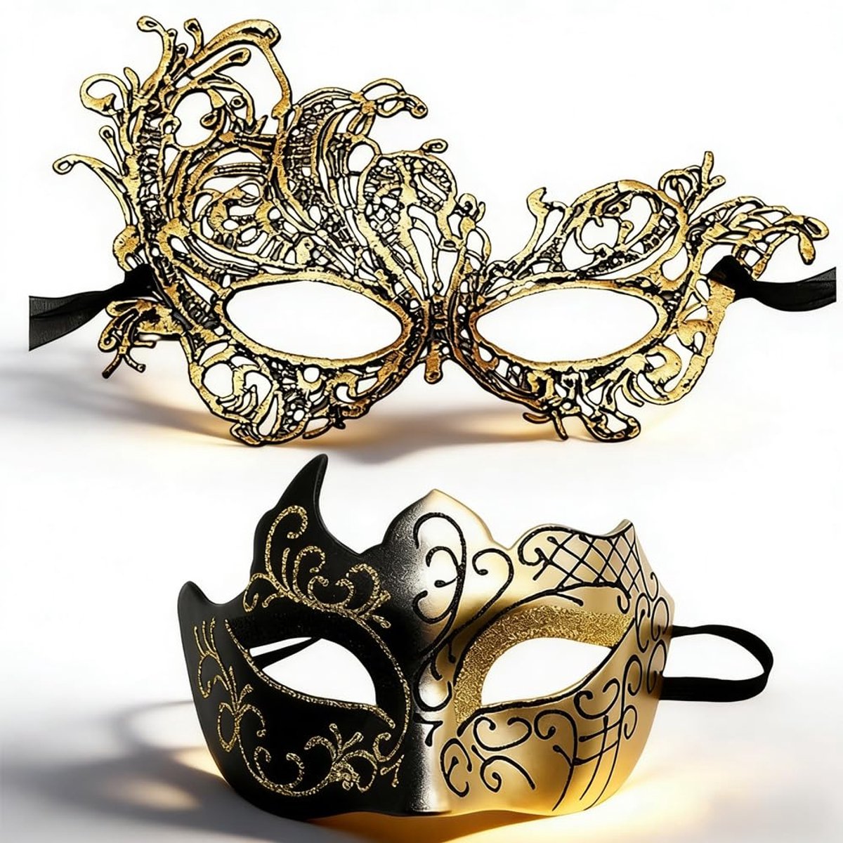 Maskerade-masker voor heren en dames - elegant goud - sexy kanten ontwerp - ideaal voor Valentijnsdag en carnaval - SnelShoppen