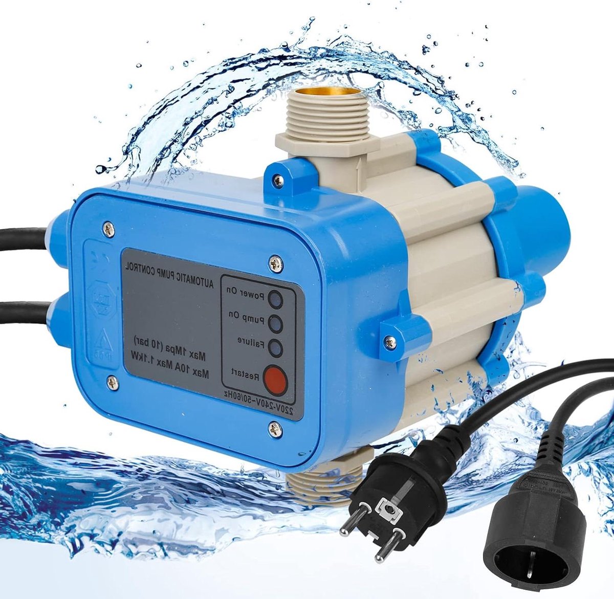Pompbesturing Drukschakelaar - Waterpomp Regelaar - Automatische Waterregulatie - Ingebouwde Droogloopbeveiliging - 10 bar - Blauw