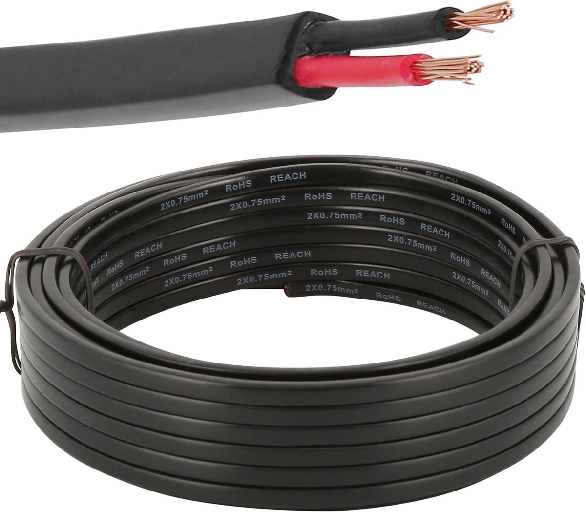 SnelShoppen - 2-polige Voertuig Kabel 10 m - Elektrische Kabel voor Trailer - 2 x 0.75 mm² - Plat Kabel voor Caravan en Motorhome - Waterdicht en Duur