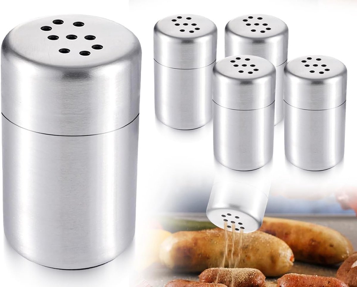 Zoutstrooier set 4 stuks - mini formaat 4,5 x 2,5 cm - roestvrij staal - ideaal voor op reis - SnelShoppen
