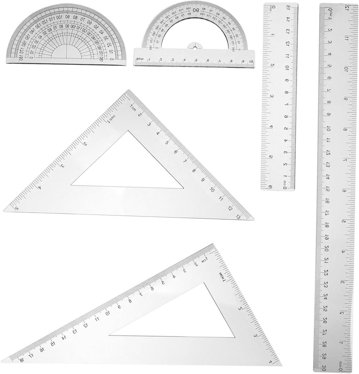 Meetgereedschap Set - Wiskundige Linialen - Tekenen en Meten - Geometrisch Ontwerp - 30 cm - Transparant