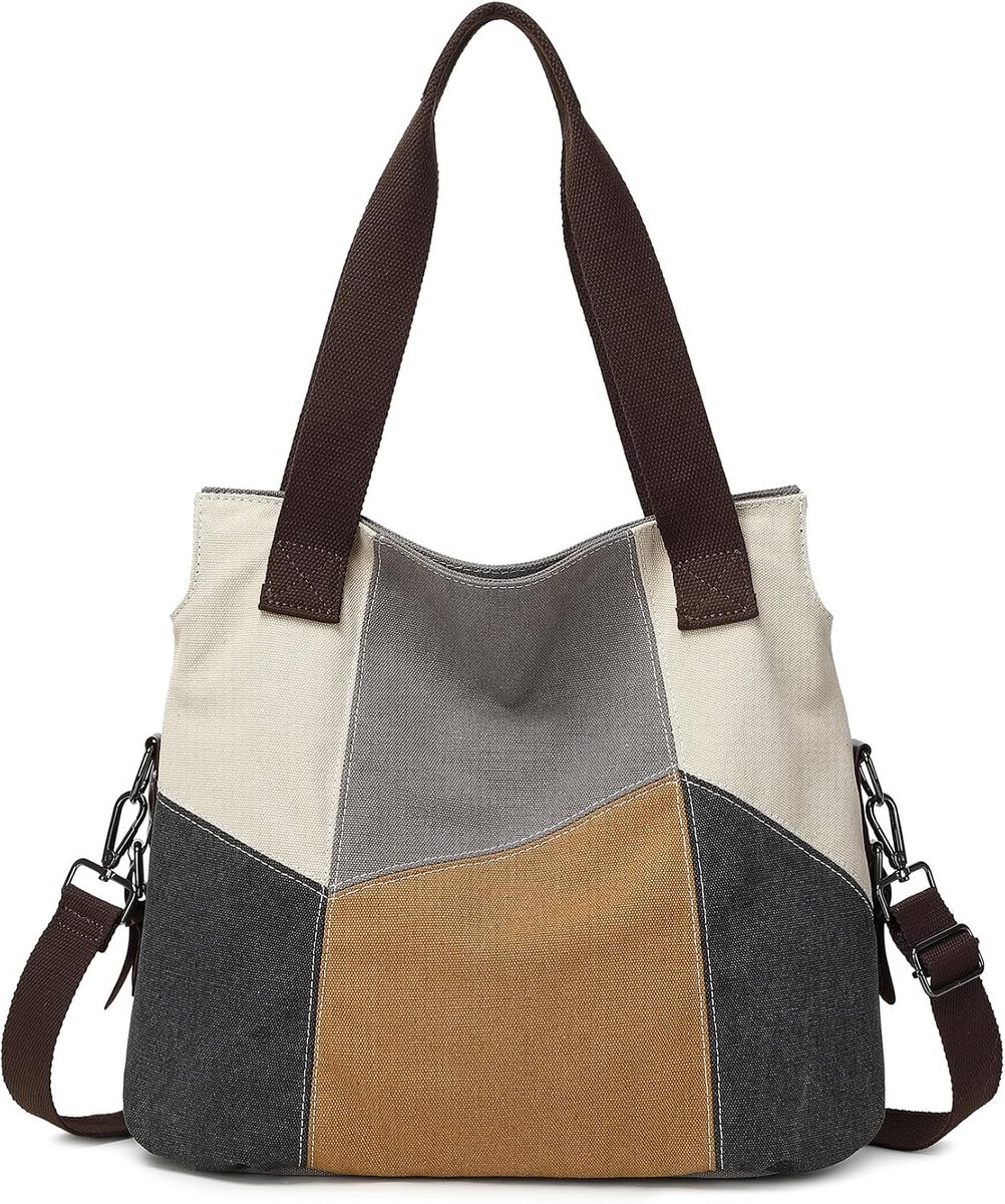 Schoudertas 32x21x12 cm - grijs canvas - retro stijl - perfecte casual tas - SnelShoppen