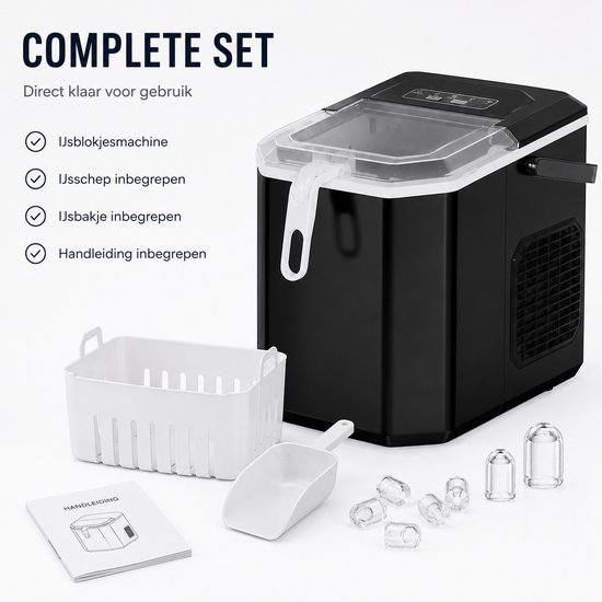 IJsblokjesmachine - IJsblokjesmaker 12 kg/24 uur - 2 Formaten IJsblokjes - Compact met Compressor - Zelfreinigend — afbeelding 3