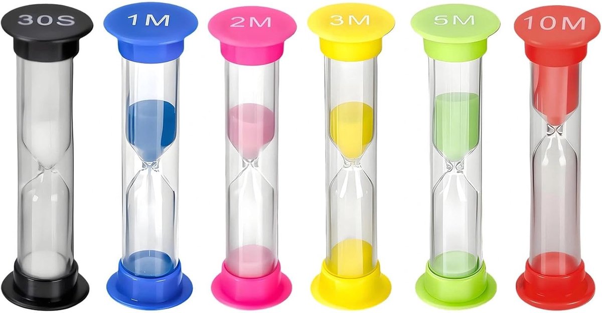 Zandloper set 6 stuks - verschillende tijden - onbreekbaar plastic - ideaal voor kinderen - ShopVlot