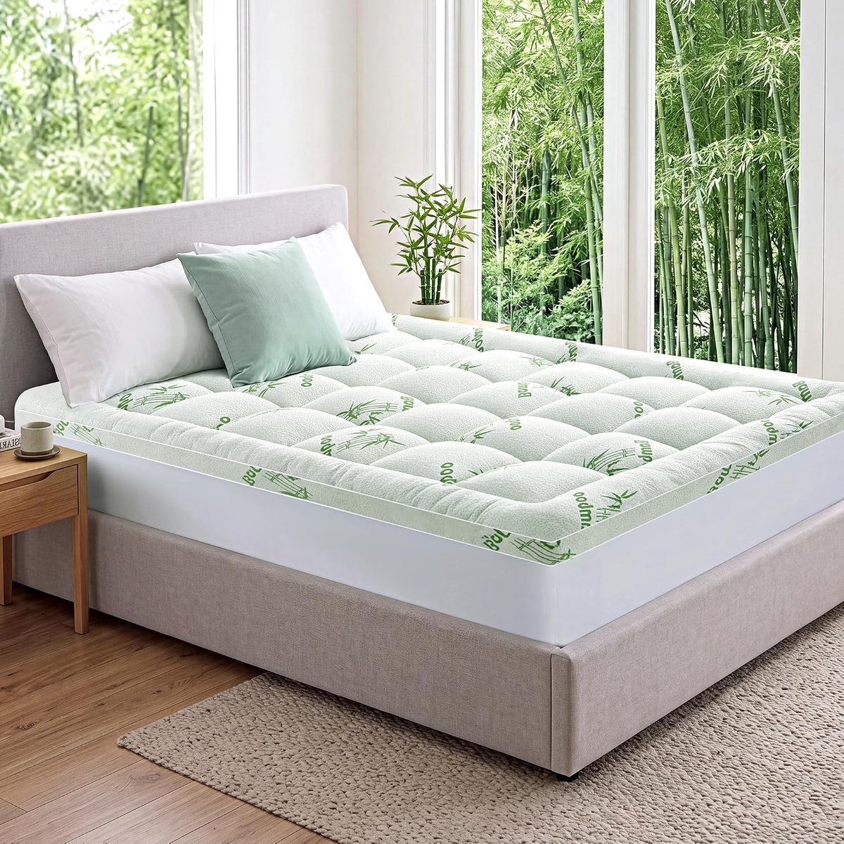 Matrastopper 150 x 200 cm - bamboevezel-viscose - ademend - voor een pijnvrije slaap - ShopVlot