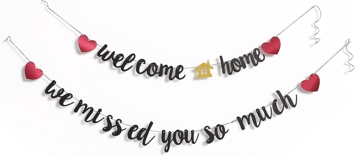 Welkom thuis banner slinger decoratie - zwart - met hartelijke spreuken - voor familiefeest - ShopVlot