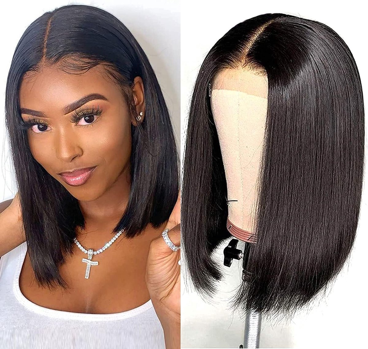 Lace wig bob 8 inch - 100% menselijk haar - 4x4 lace front - natuurlijk en stijlvol - ShopVlot