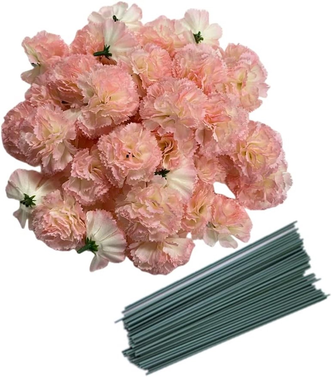 Carnation bloemhoofd set 50 stuks - zijden bloemen - 2 inch met 8 inch stelen - ideaal voor decoratie - ShopVlot